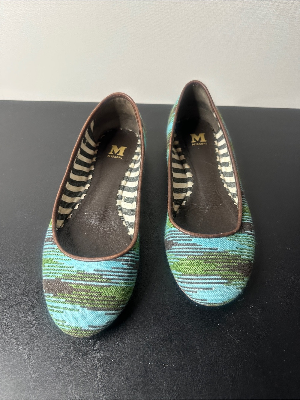 Missoni M Woven Turquoise, Green & Brown Patterned Ballet Flats